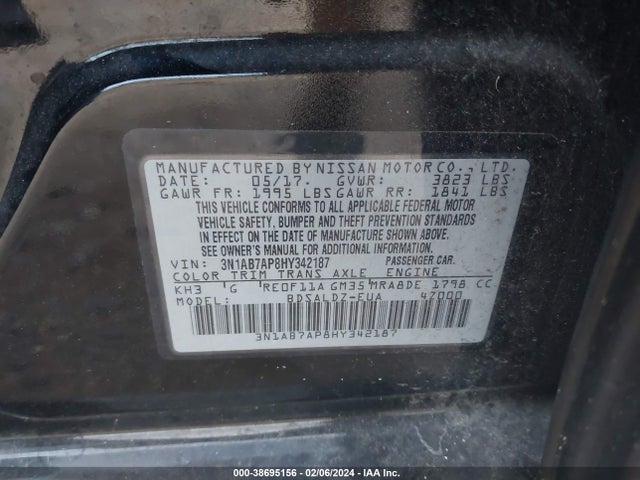 Nissan SENTRA SV 2017 3N1AB7AP8HY342187 Image 9