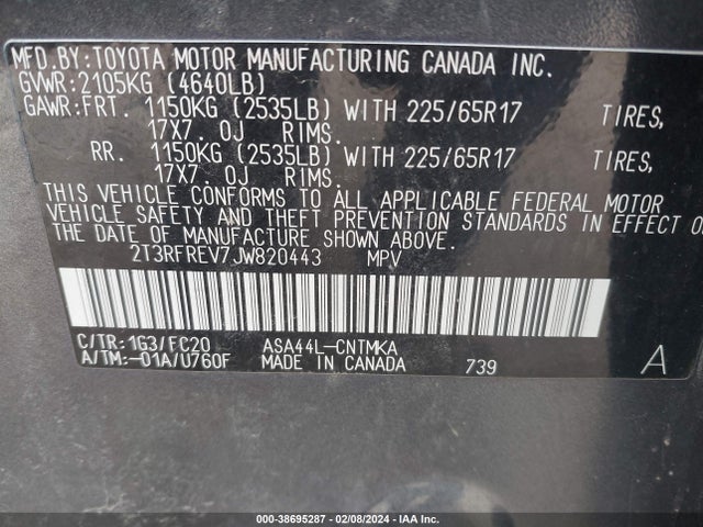 Toyota Rav4 Xle 2018 2T3RFREV7JW820443 Image 9