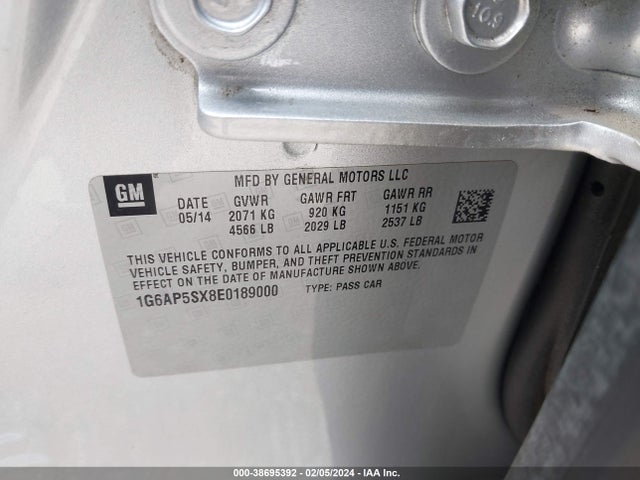 Cadillac Cts Standard 2014 1G6AP5SX8E0189000 Image 9