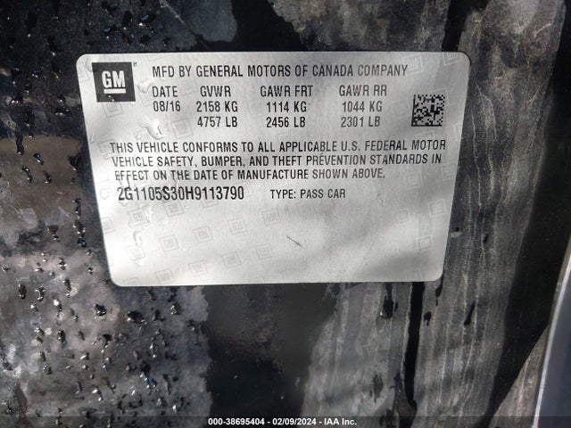 Chevrolet IMPALA 1LT 2017 2G1105S30H9113790 Image 9