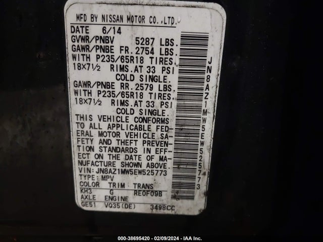2014 NISSAN MURANO SL VIN: JN8AZ1MW5EW525773