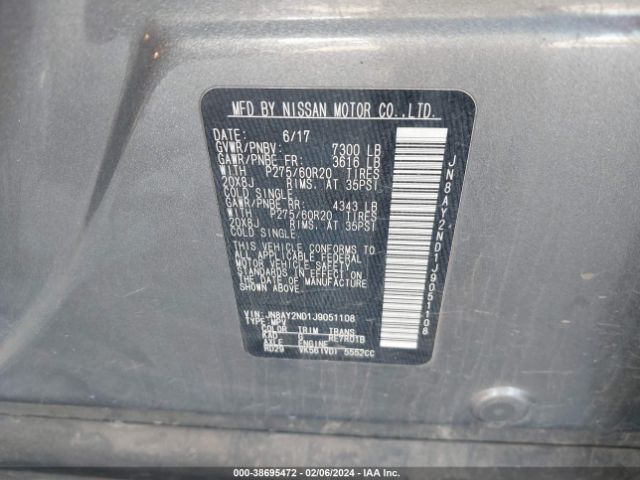 JN8AY2ND1J9051108 Nissan Armada Sl