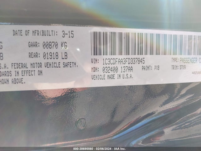 Dodge DART SE 2015 1C3CDFAA3FD337845 Image 9