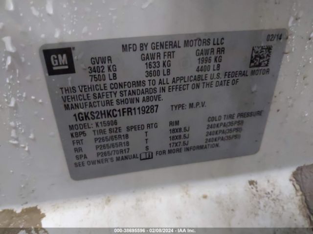 1GKS2HKC1FR119287 GMC Yukon Xl 1500 Slt
