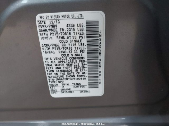 JN8AS5MT3EW100120 Nissan Rogue Select S