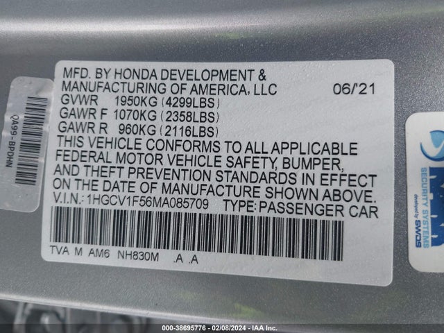 Honda Accord Ex-l 2021 1HGCV1F56MA085709 Image 9