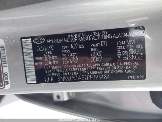 5NMJA3AE2PH193484 Hyundai TUCSON SE