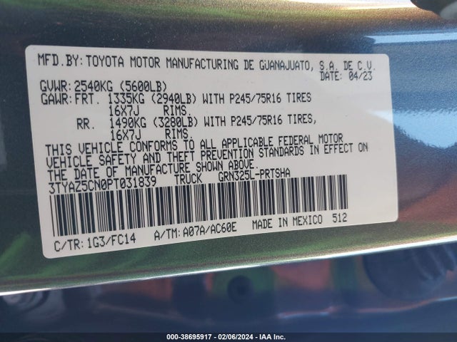 Toyota Tacoma Sr5 V6 2023 3TYAZ5CN0PT031839 Image 9
