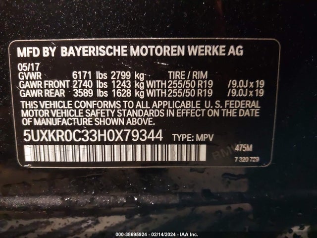 BMW X5 Xdrive35i 2017 5UXKR0C33H0X79344 Image 9