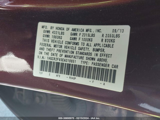 Honda Accord Ex-l 2014 1HGCR2F85EA019951 Image 9