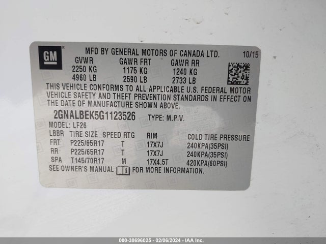 Chevrolet EQUINOX LS 2016 2GNALBEK5G1123526 Image 9