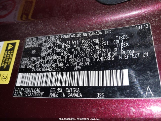 Lexus RX 350 2014 2T2BK1BA4EC232012 Image 9
