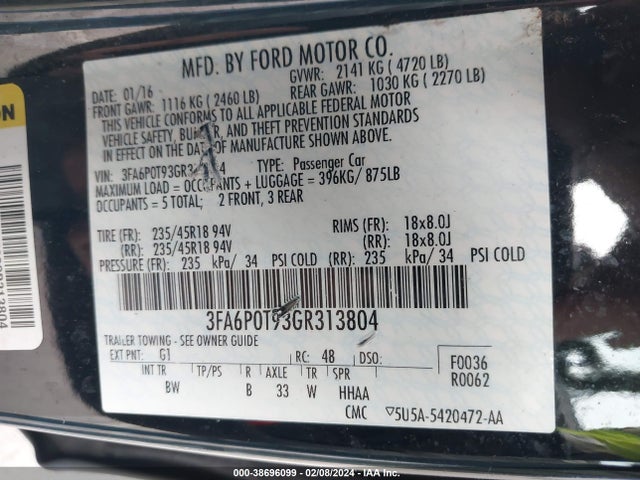 Ford FUSION SE 2016 3FA6P0T93GR313804 Image 9