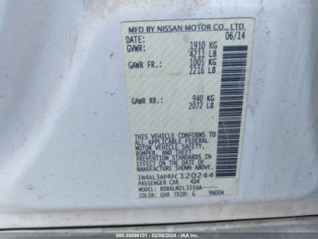 1N4AL3AP4FC120244 Nissan Altima 2.5 Sv