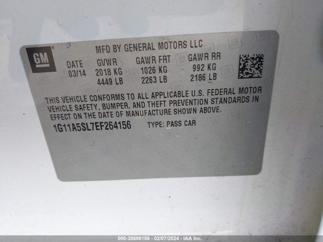 Chevrolet Malibu 1fl 2014 1G11A5SL7EF264156 Image 9