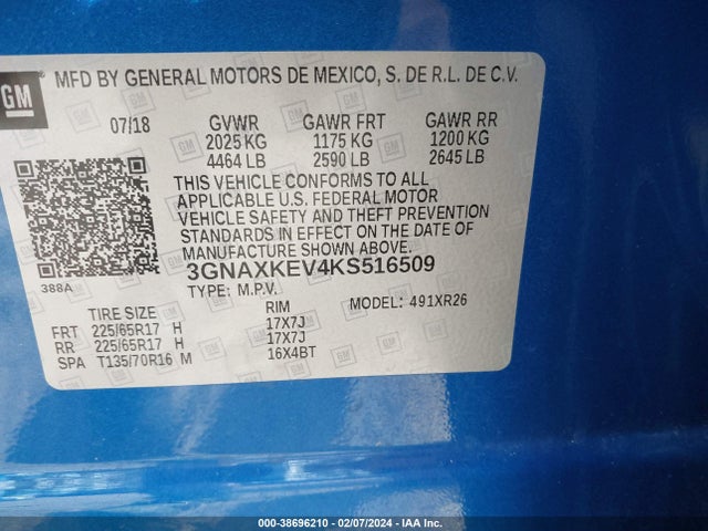 Chevrolet EQUINOX LT 2019 3GNAXKEV4KS516509 Image 9