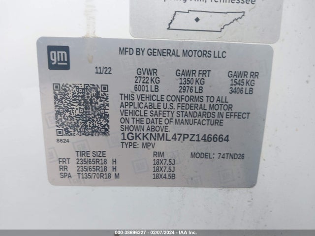 1GKKNML47PZ146664 GMC Acadia Fwd Slt