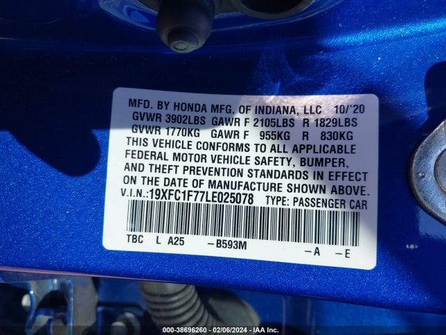 Honda Civic Ex-l 2020 19XFC1F77LE025078 Image 9