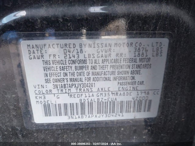 Nissan SENTRA S 2018 3N1AB7APXJY304241 Image 9