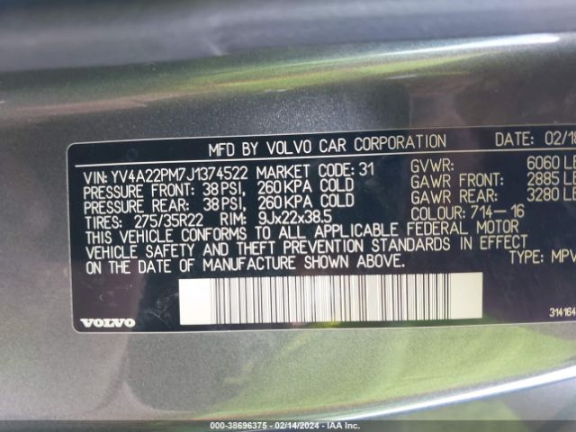 YV4A22PM7J1374522 Volvo Xc90 T6 R-design
