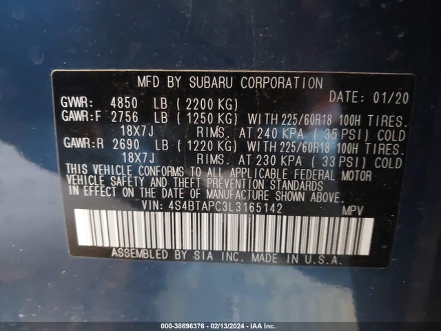 Subaru Outback Touring 2020 4S4BTAPC3L3165142 Image 9
