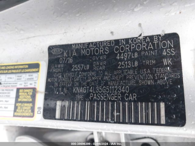 KNAGT4L35G5112340 KIA Optima Lx