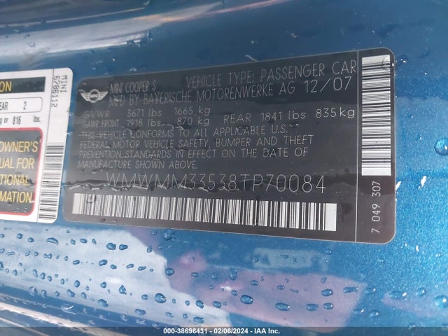 2008 MINI COOPER S CLUBMAN WMWMM33538TP70084 Photo 8