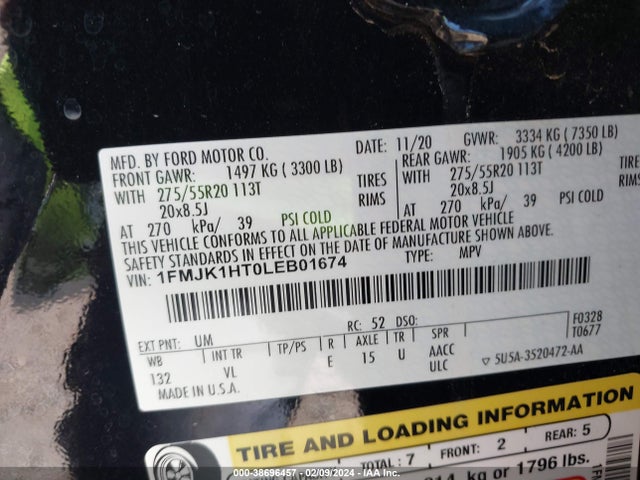 Ford Expedition Xlt Max 2020 1FMJK1HT0LEB01674 Image 9