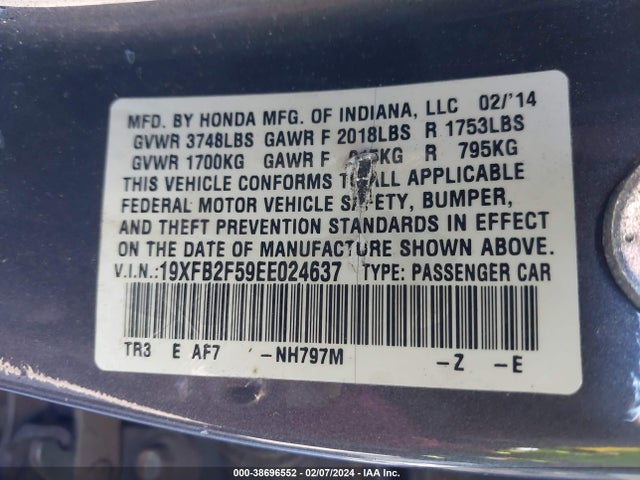 Honda Civic Lx 2014 19XFB2F59EE024637 Image 9