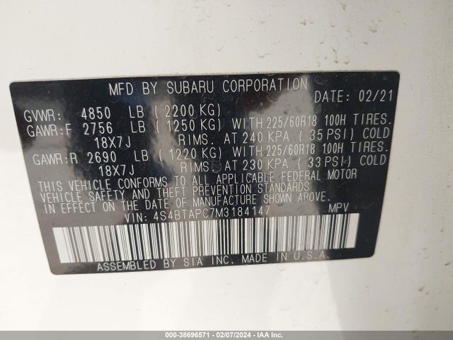 Subaru Outback Touring 2021 4S4BTAPC7M3184147 Image 9