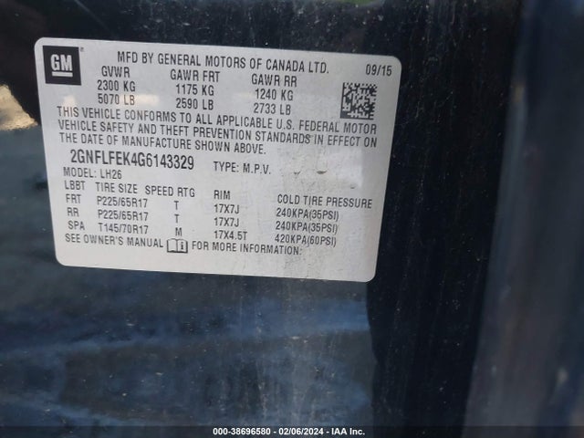 Chevrolet EQUINOX LT 2016 2GNFLFEK4G6143329 Image 9