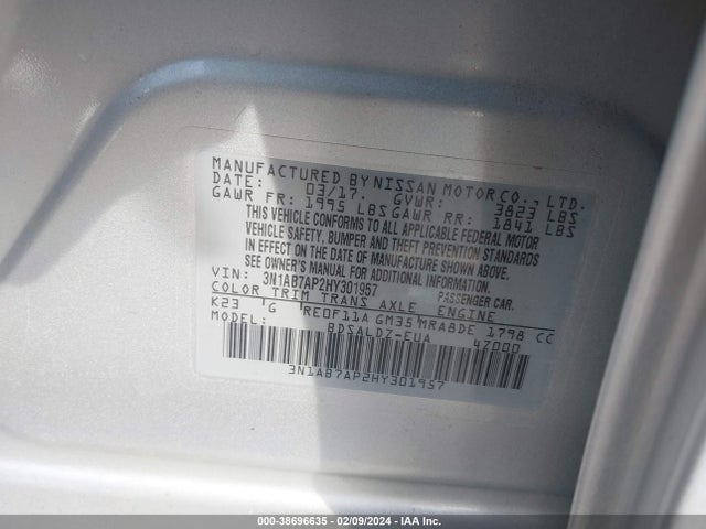 Nissan SENTRA SV 2017 3N1AB7AP2HY301957 Image 9