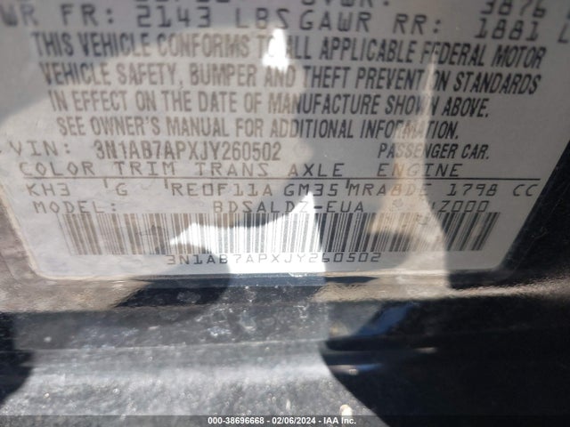 Nissan SENTRA SV 2018 3N1AB7APXJY260502 Image 9