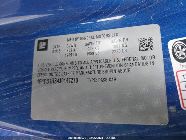 Chevrolet Camaro 1lt 2018 1G1FB1RS4J0147270 Image 9