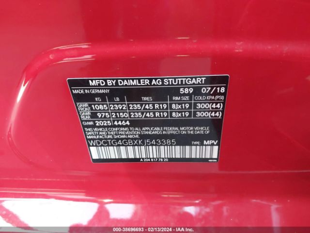 WDCTG4GBXKJ543385 Mercedes-Benz Gla 250 4matic