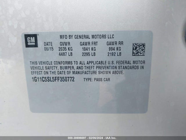 Chevrolet MALIBU 1LT 2015 1G11C5SL5FF350772 Image 9