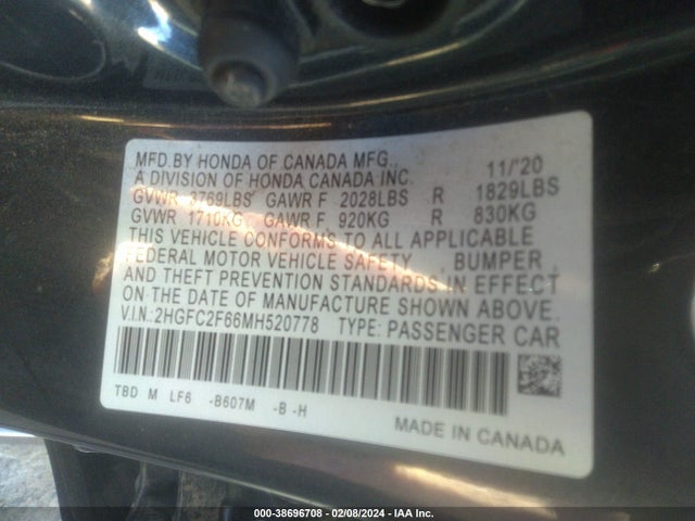 Honda Civic Lx 2021 2HGFC2F66MH520778 Image 9