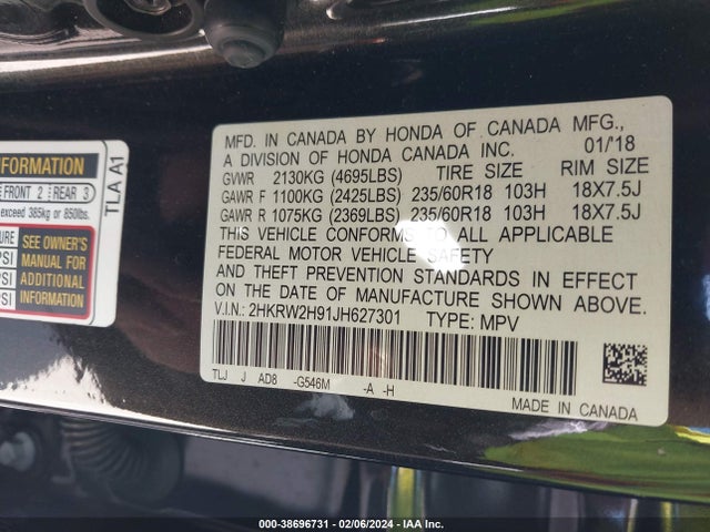 Honda Cr-v Touring 2018 2HKRW2H91JH627301 Image 9