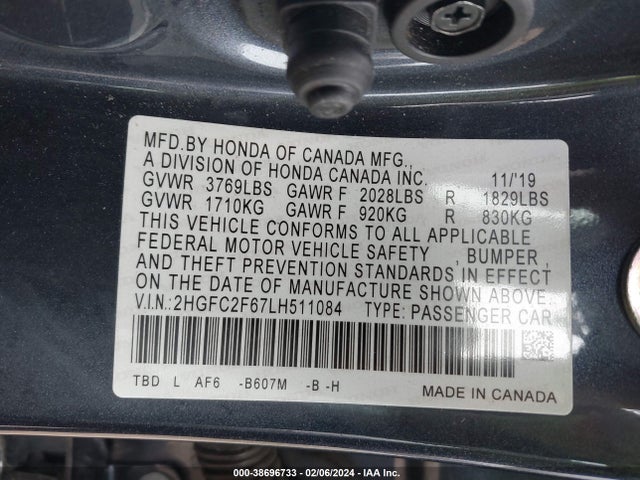 Honda Civic Lx 2020 2HGFC2F67LH511084 Image 9