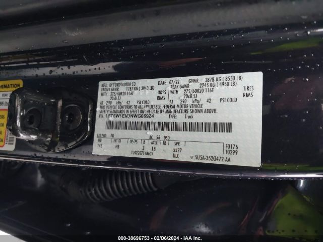 1FT6W1EV0NWG06924 Ford F-150 Lightning Lariat