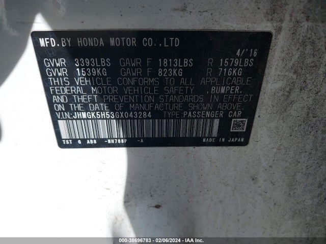 Honda FIT LX 2016 JHMGK5H53GX043284 Image 9