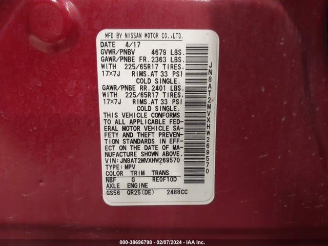 Nissan ROGUE SV 2017 JN8AT2MVXHW269570 Image 9