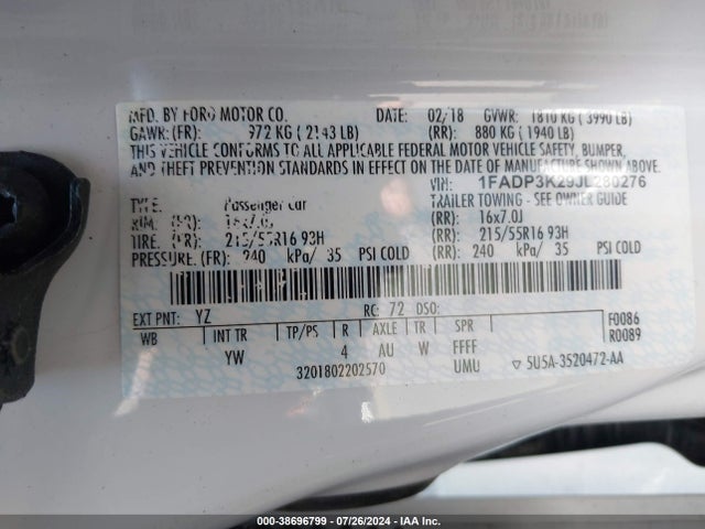 Ford FOCUS SE 2018 1FADP3K29JL280276 Image 9