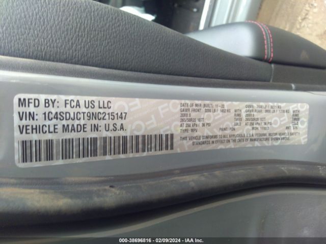 1C4SDJCT9NC215147 Dodge Durango R/t Awd