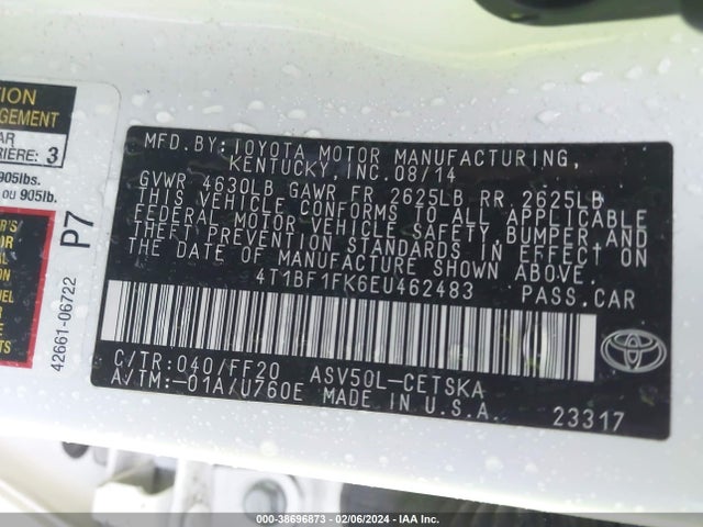 2014 TOYOTA CAMRY SE VIN: 4T1BF1FK6EU462483