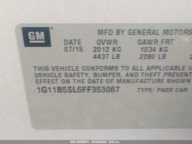 Chevrolet MALIBU LS 2015 1G11B5SL6FF353067 Image 9