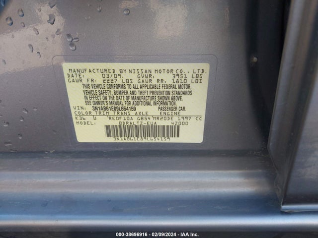 2009 NISSAN SENTRA 2.0S VIN: 3N1AB61E89L654159