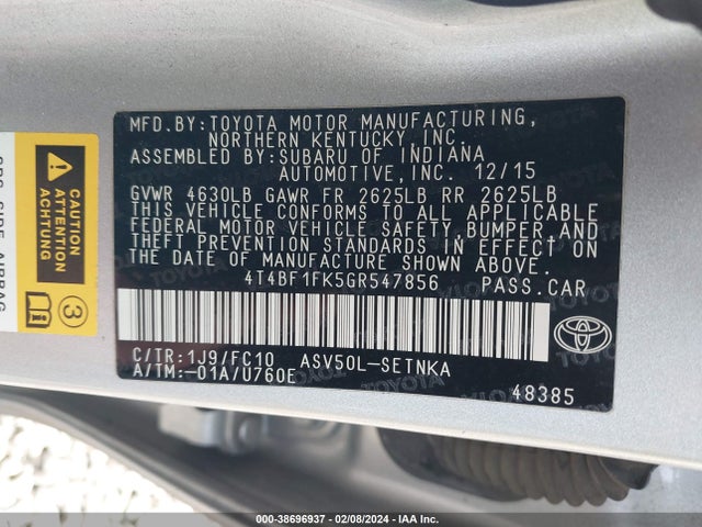 Toyota CAMRY LE 2016 4T4BF1FK5GR547856 Image 9