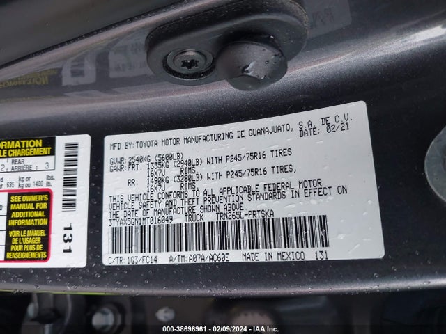 Toyota Tacoma Sr5 2021 3TYAX5GN1MT016049 Image 9