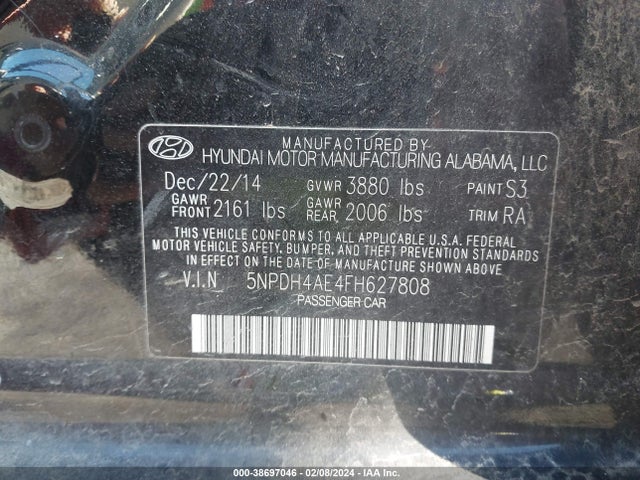 Hyundai Elantra Limited 2015 5NPDH4AE4FH627808 Image 9